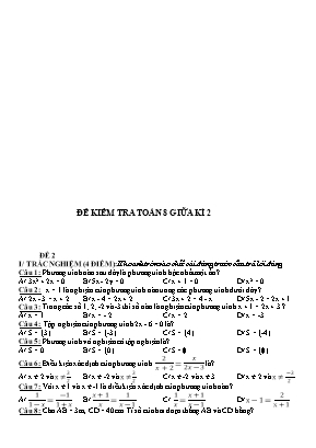 Đề kiểm tra khảo sát giữa kì 2 môn Toán Lớp 8 - Đề số 2